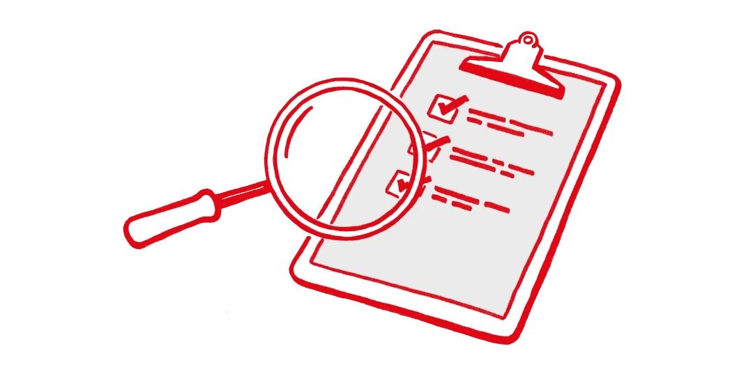 Magnifying glass, clipboard, checklist – symbols of academic precision and ghostwriting.