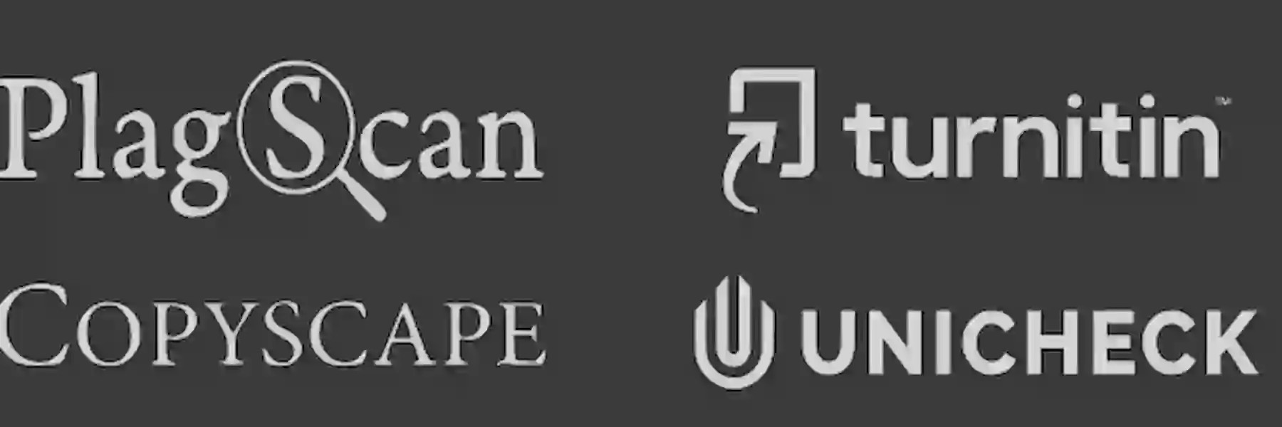 PlagScan, Turnitin, Copyscape, and Unicheck logos - trusted solutions for plagiarism detection.